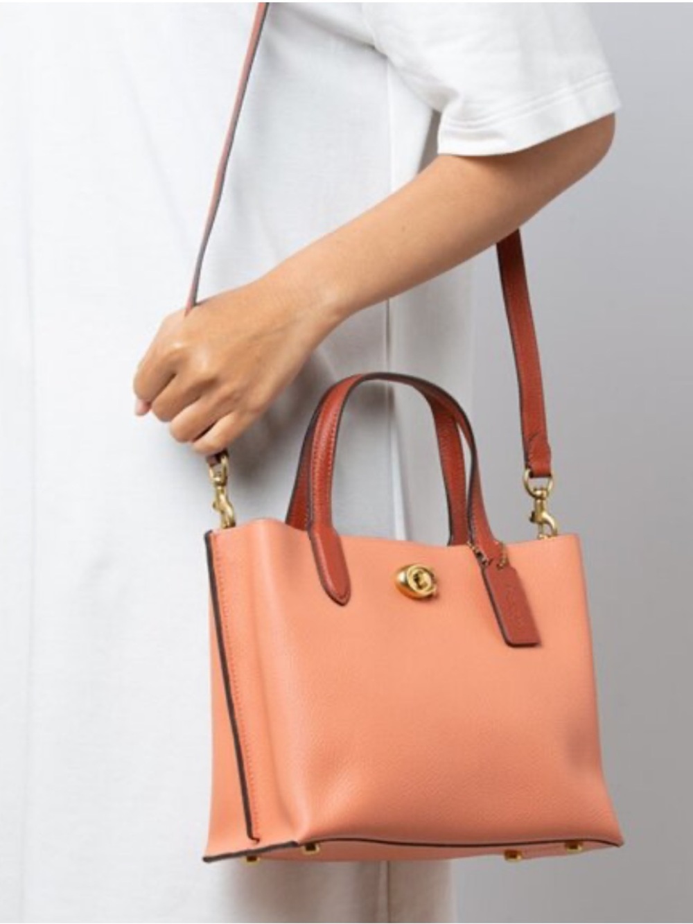 Coach Willow Tote 24 - Light Coral Multi Colorblock Leather - Picture 2 of 11